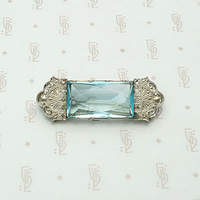Art Deco brooch in silver plate with blue glass