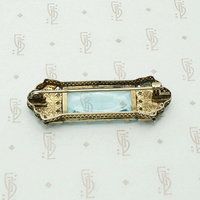 Art Deco brooch in silver plate with blue glass