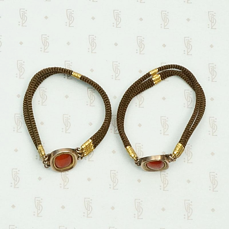 Antique Matched Bracelets in Carnelian, Gold & Woven Hair