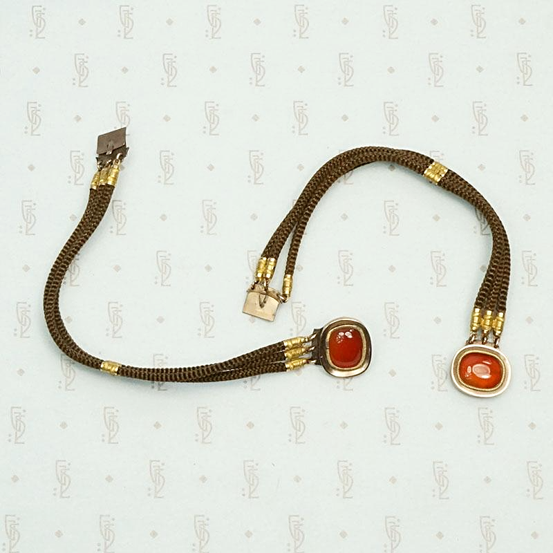 Antique Matched Bracelets in Carnelian, Gold & Woven Hair