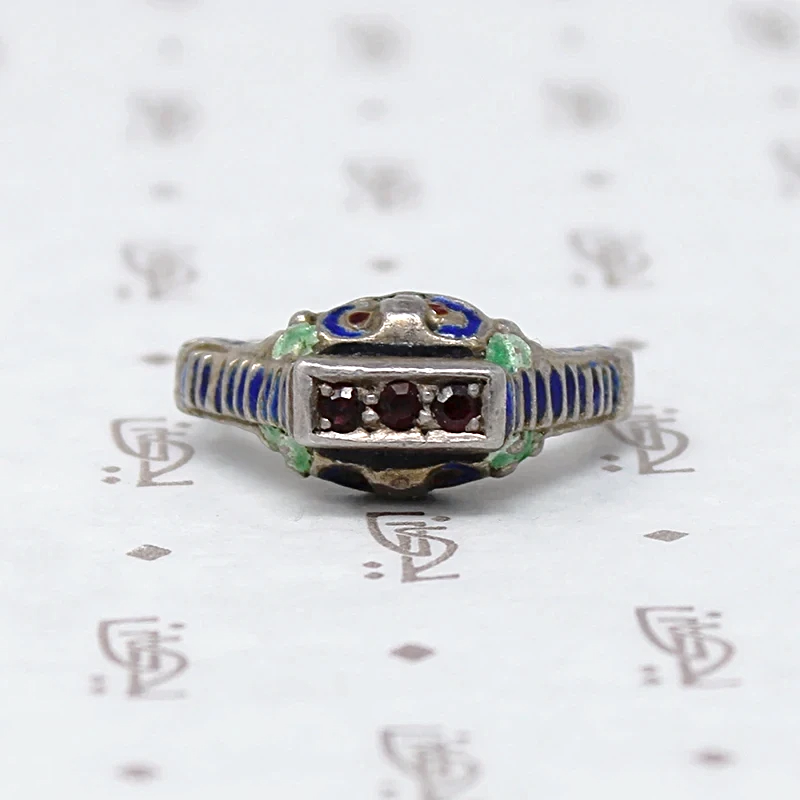 Garnet & Enamel Austro-Hungarian Silver Ring