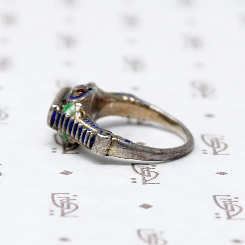 Garnet & Enamel Austro-Hungarian Silver Ring