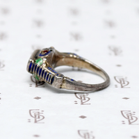 Garnet & Enamel Austro-Hungarian Silver Ring