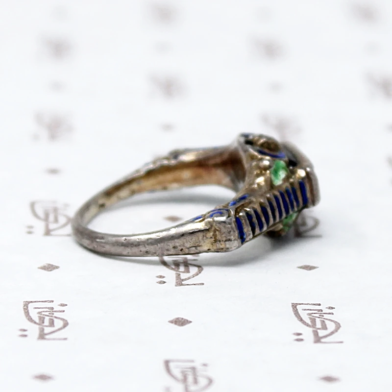 Garnet & Enamel Austro-Hungarian Silver Ring