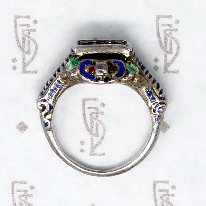 Garnet & Enamel Austro-Hungarian Silver Ring