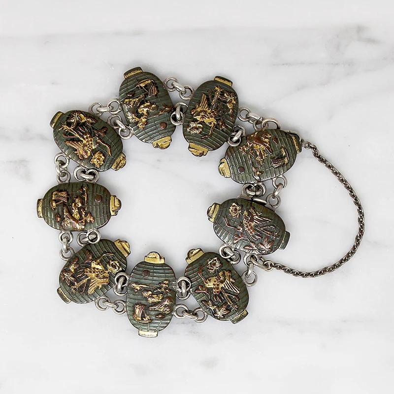 Antique Japanese Lantern Shakudo Bracelet