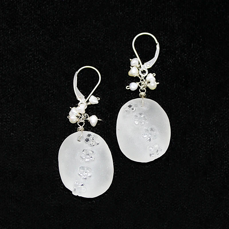 Carved Quartz Flower Earrings by brunet