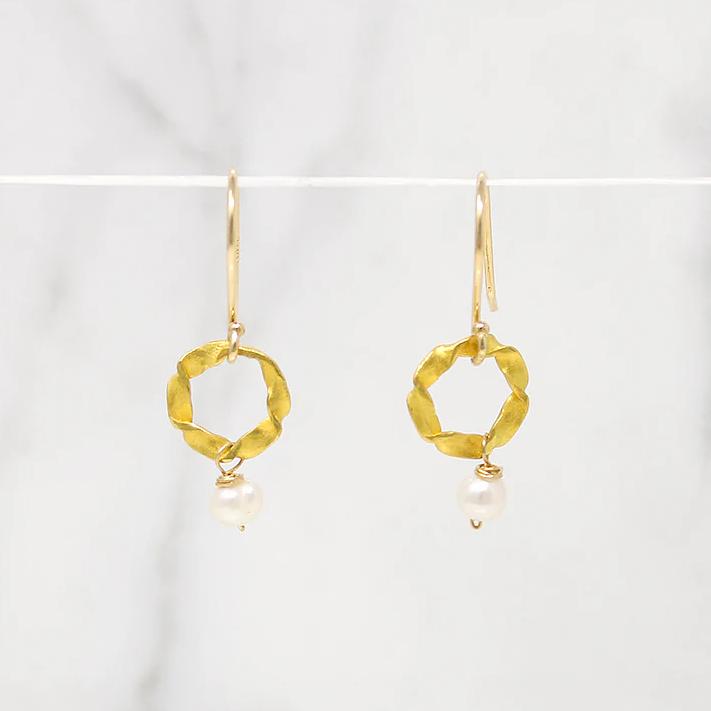 Twisted O Earrings by Brunet with Vintage Pearl Drop