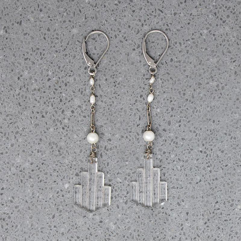 Art Deco Pressed Glass & Pearl Earrings by brunet