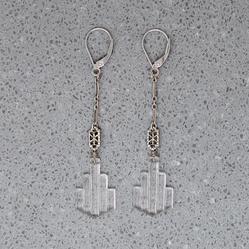 Art Deco Pressed Glass Earrings by brunet
