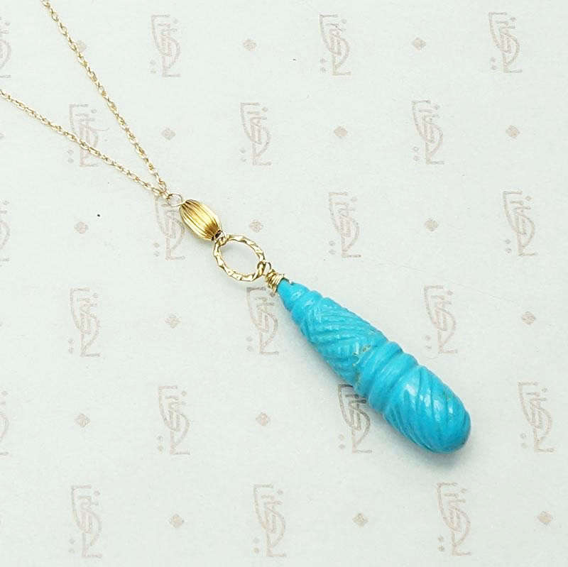 Carved Turquoise and Vintage Gold Necklace by brunet