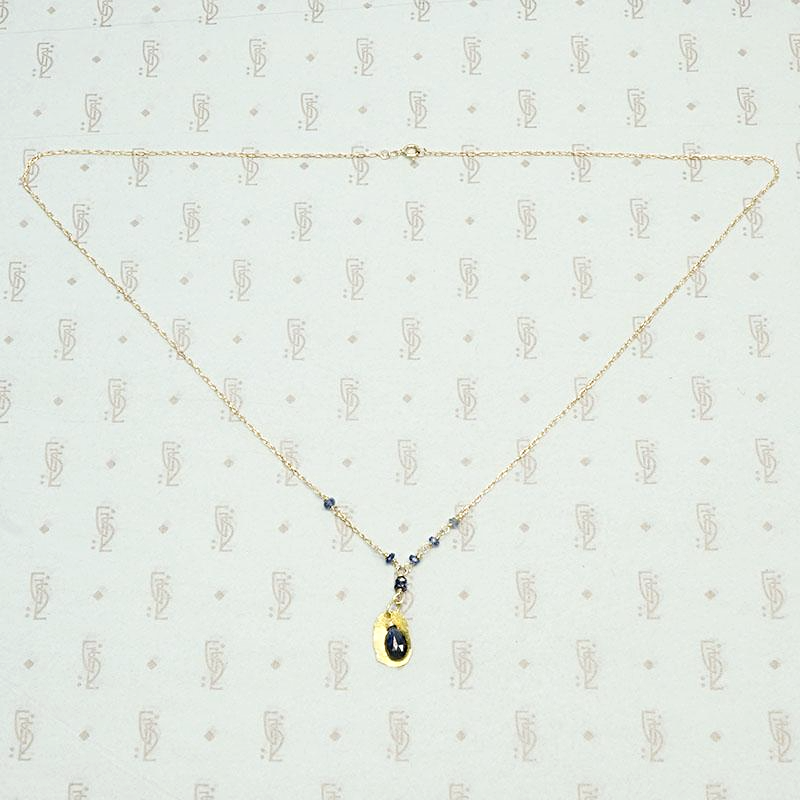 Hand Forged 18k Gold Leaf & Sapphire Necklace by brunet