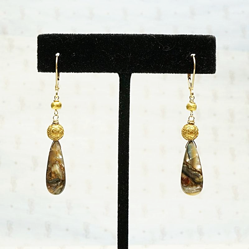 Abalone and Antique 18k Gold Bead Earrings by brunet