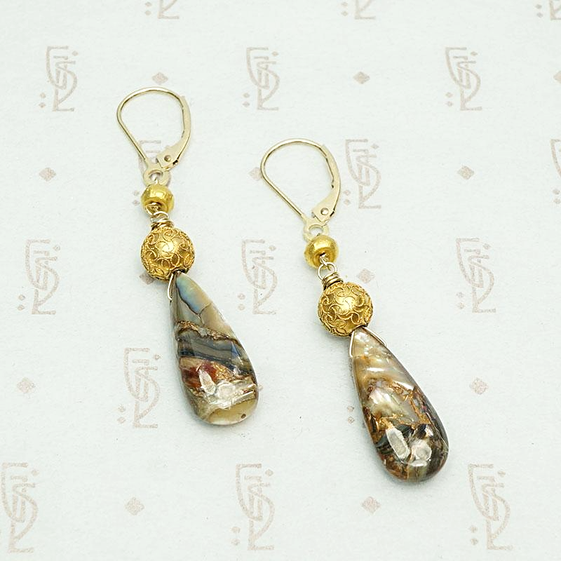 Abalone and Antique 18k Gold Bead Earrings by brunet