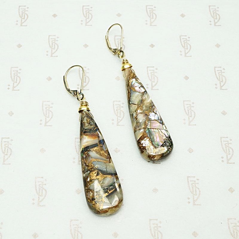 Abalone Drop Earrings Capped in 18k Gold by brunet