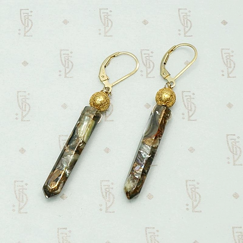 Abalone Pillar Earrings with Etruscan Revival Beads by brunet
