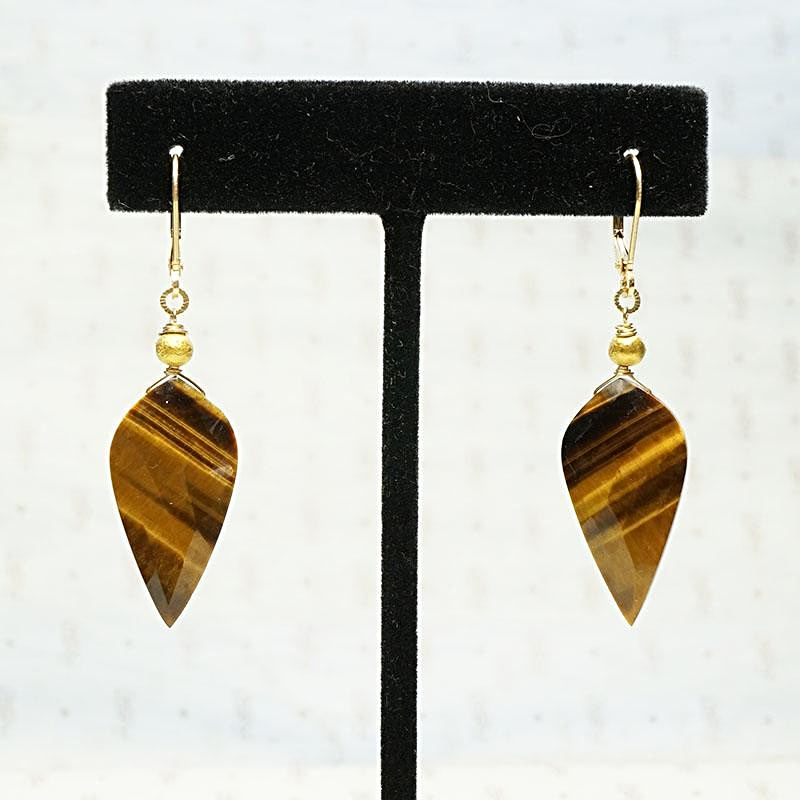 Tigers Eye Drop with Handmade 18k Bead Earrings by brunet