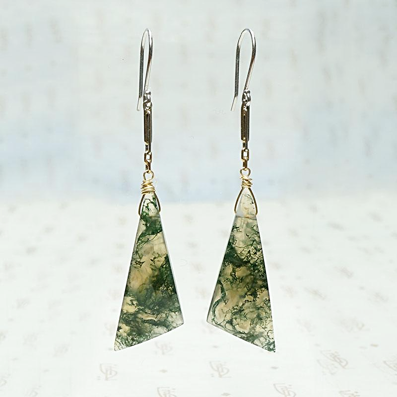 Moss Agate Triangles on Two Tone Links Earrings by brunet