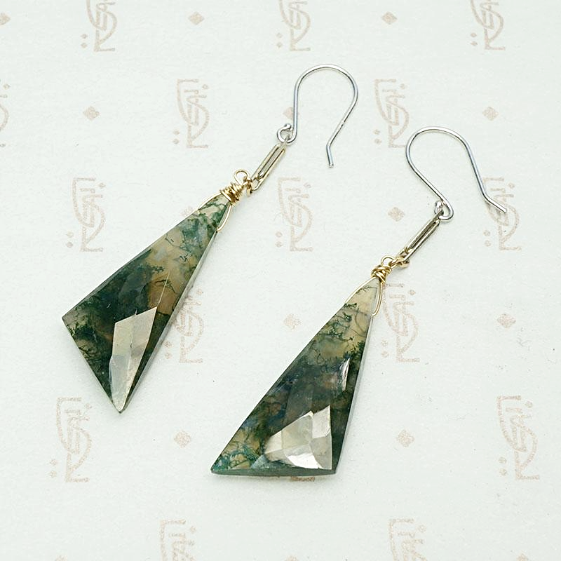 Moss Agate Triangles on Two Tone Links Earrings by brunet