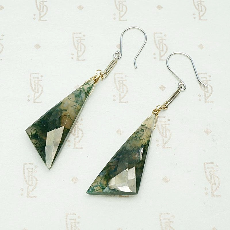 Moss Agate Triangles on Two Tone Links Earrings by brunet