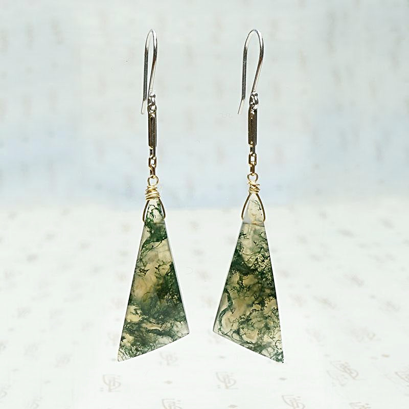 Moss Agate Triangles on Two Tone Links Earrings by brunet