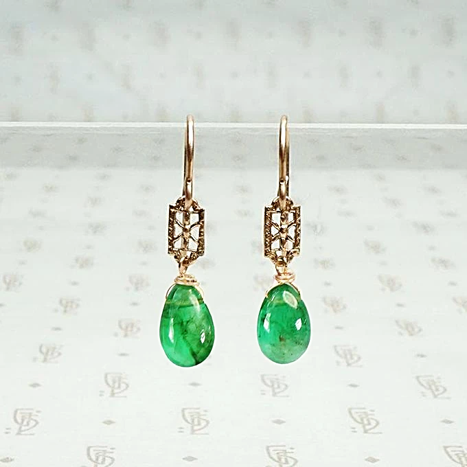 Emerald Filigree Earrings in Rose Gold by brunet