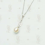 Pearl and White Gold Filigree Necklace by brunet, back view.