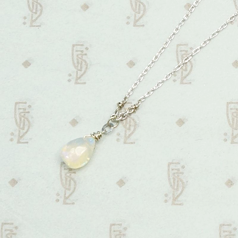 Opal Teardrop Necklace on White Gold Chain by brunet