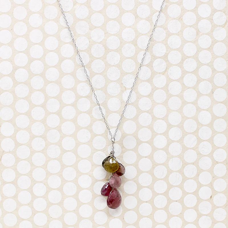 Juicy Pink & Green Tourmaline Cluster Necklace by brunet