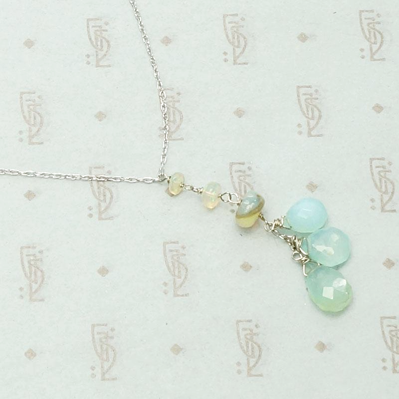 Opal Cluster Necklace on White Gold by brunet, detail view.