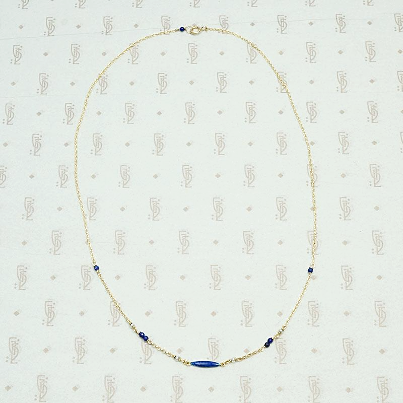 Enamel Bead, Lapis & Pearl Necklace by brunet