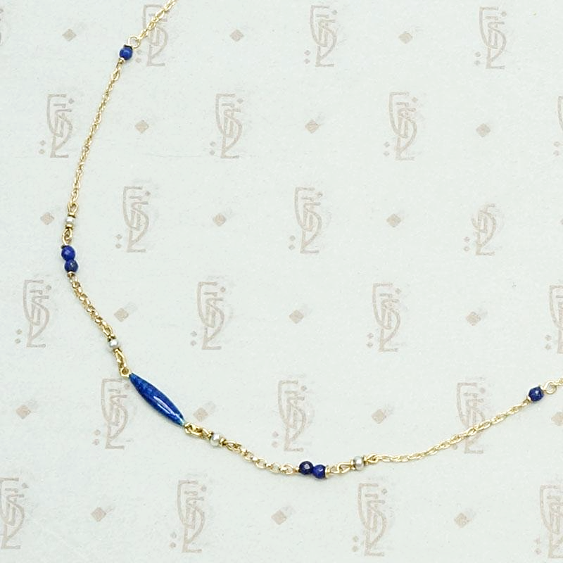 Enamel Bead, Lapis & Pearl Necklace by brunet