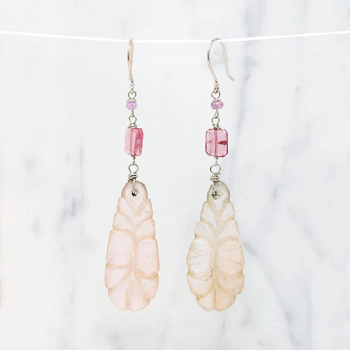 Romantic Carved Rose Quartz & Pastel Gem Earrings by brunet