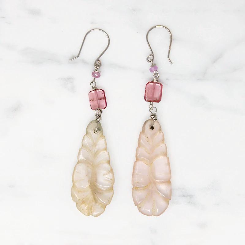 Romantic Carved Rose Quartz & Pastel Gem Earrings by brunet