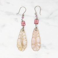 Romantic Carved Rose Quartz & Pastel Gem Earrings by brunet