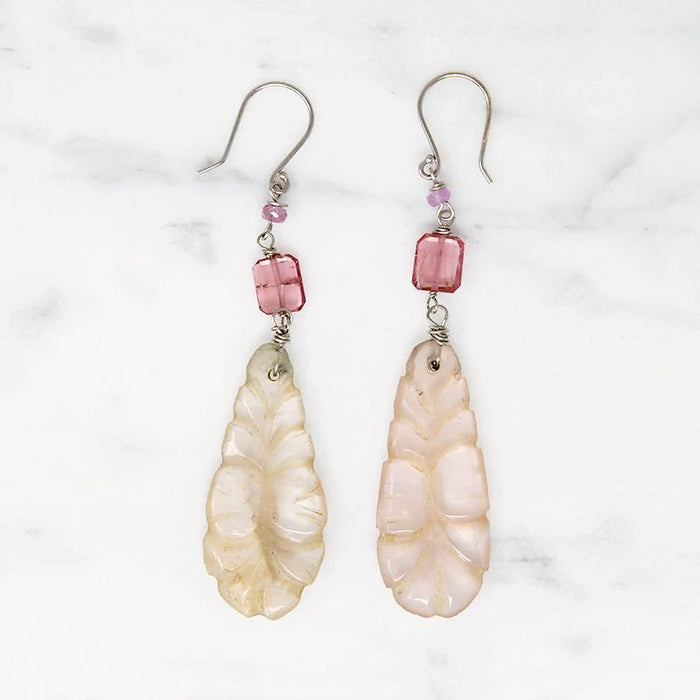 Romantic Carved Rose Quartz & Pastel Gem Earrings by brunet