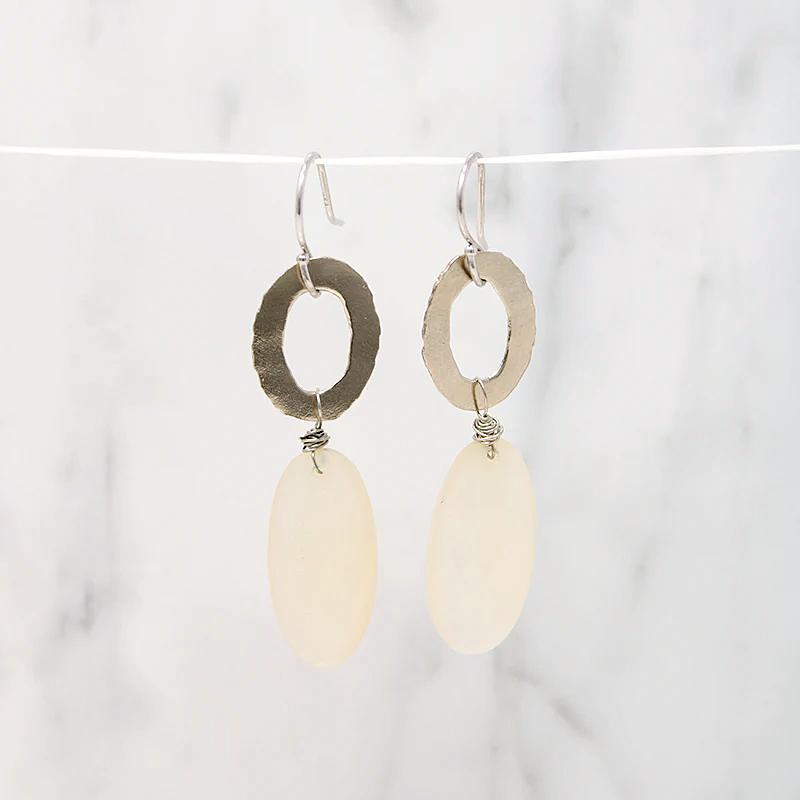 Golden "O" Earrings with Moonlit Chalcedony Drops by brunet