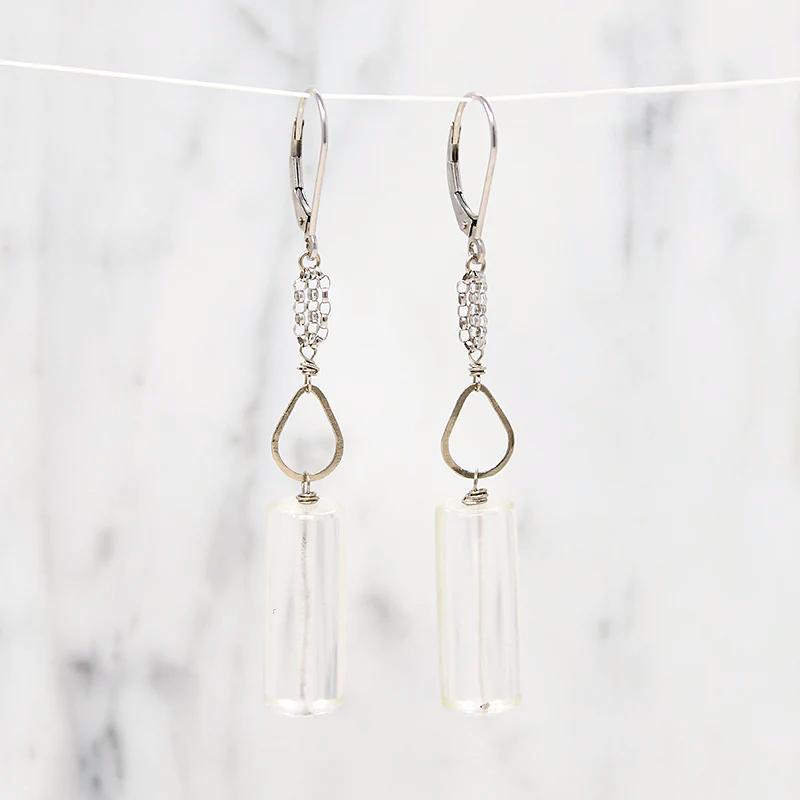 Quartz Crystal Cylinders & White Gold Earrings by brunet