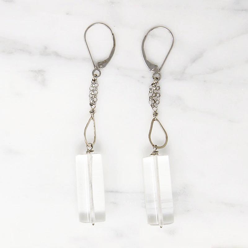 Quartz Crystal Cylinders & White Gold Earrings by brunet