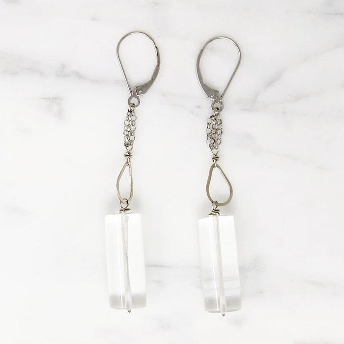 Quartz Crystal Cylinders & White Gold Earrings by brunet