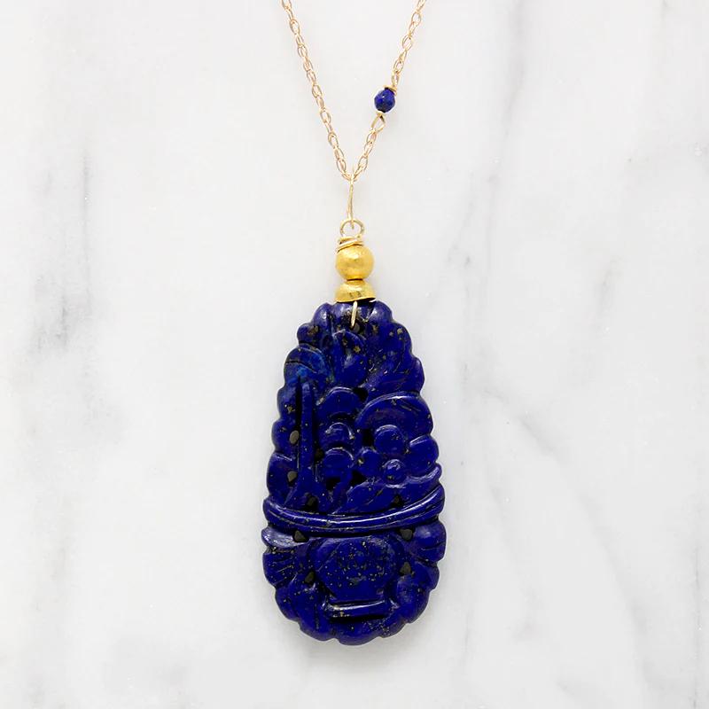 Magnificent Carved Lapis & Gold Necklace by brunet