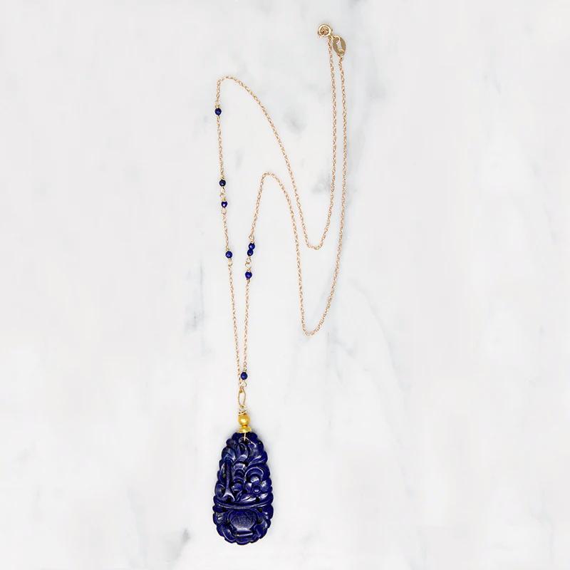 Magnificent Carved Lapis & Gold Necklace by brunet
