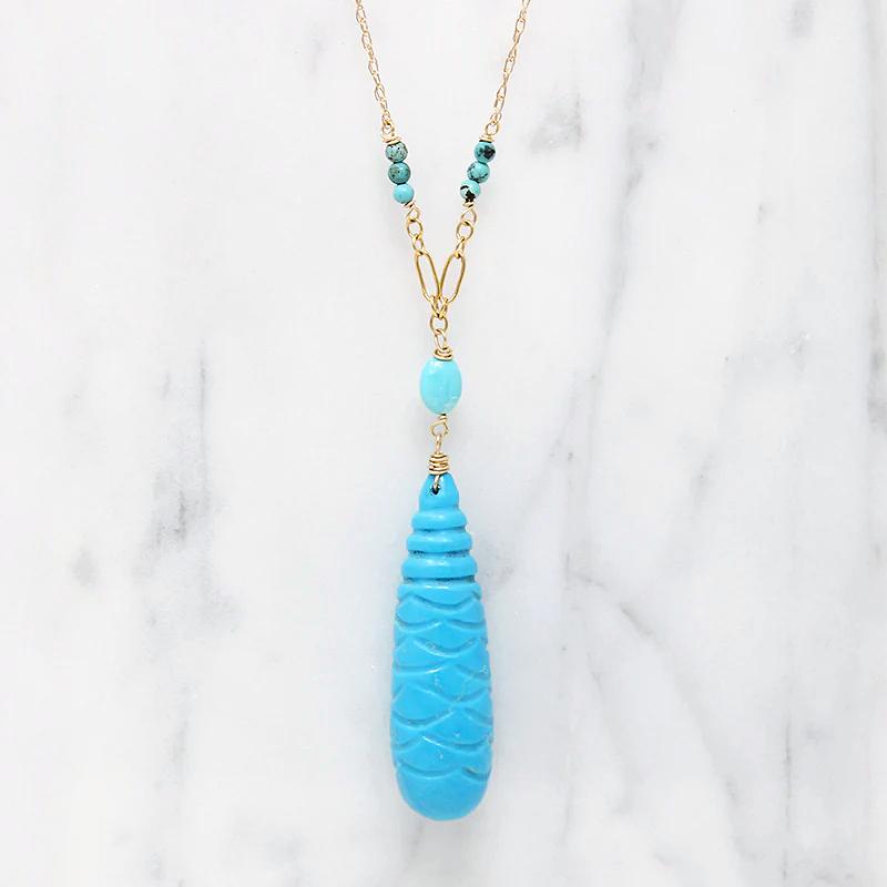 Exquisitely Carved Turquoise Drop Necklace  by brunet