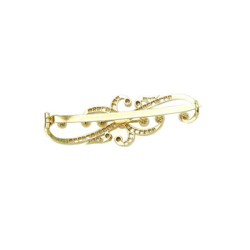 Antique Rose Cut Diamonds & Natural Pearl Hair Barrette in 18k Gold