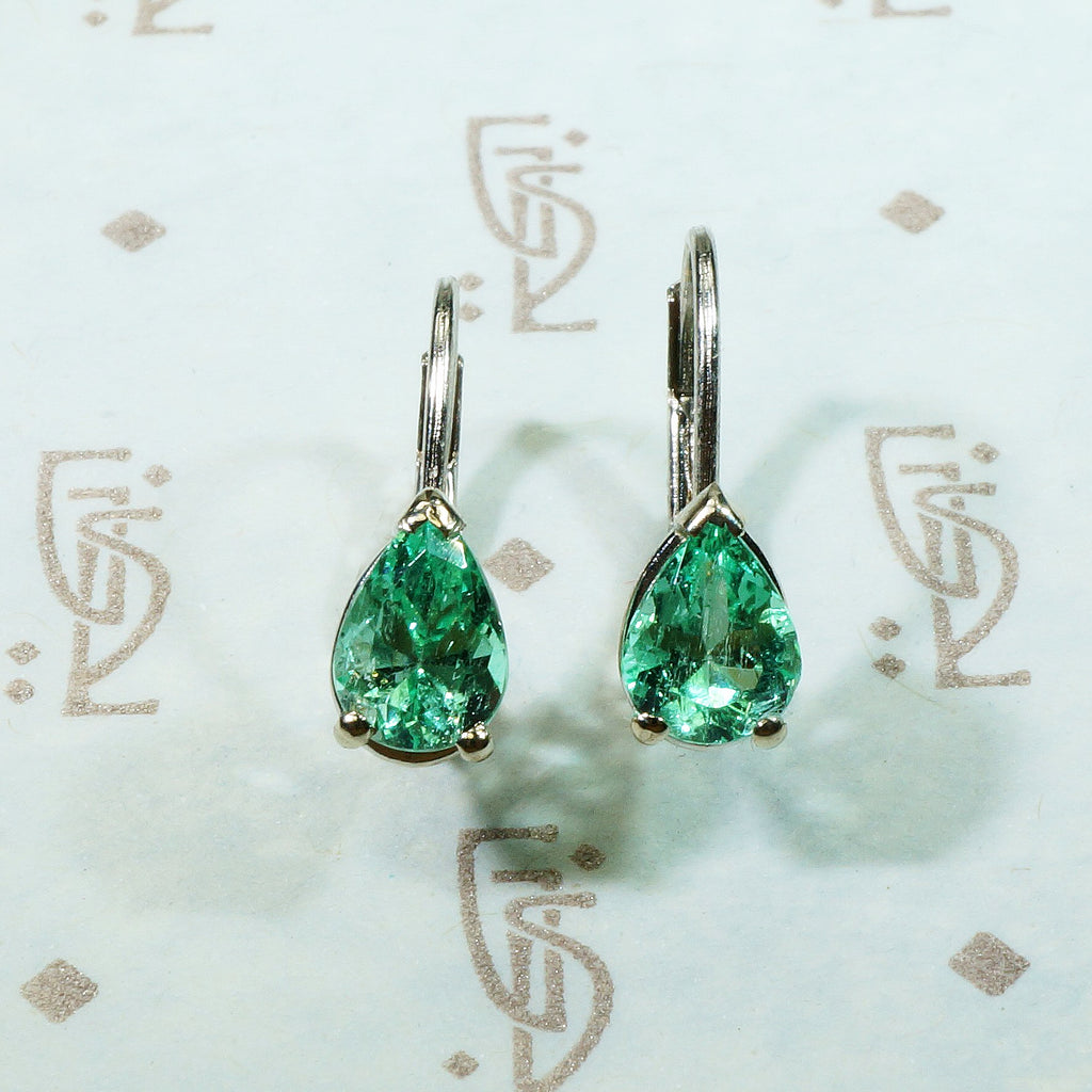 Vintage Pear Cut Emerald Lever Back Earrings