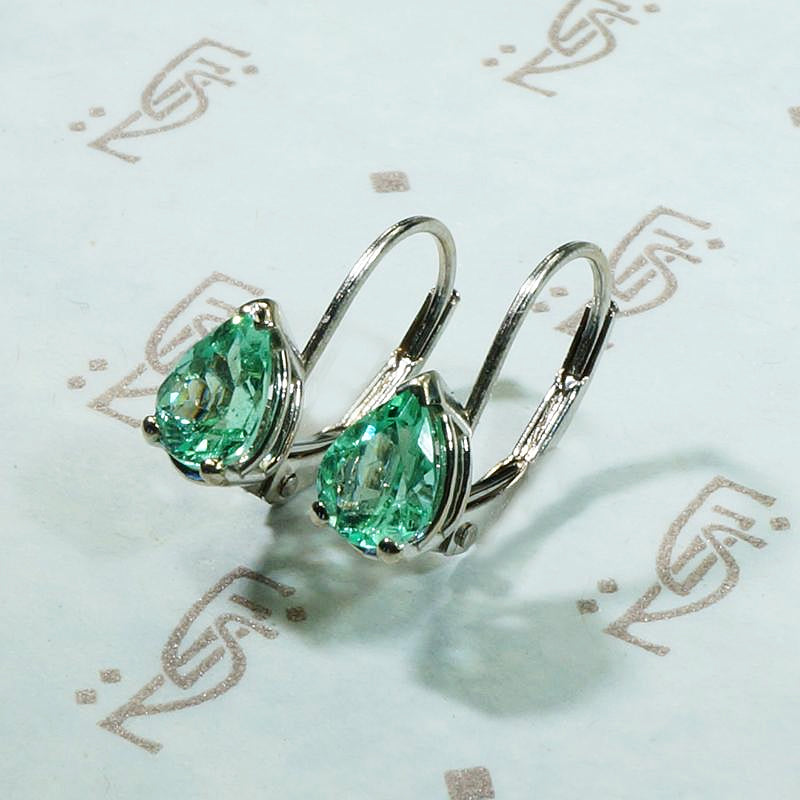 Vintage Pear Cut Emerald Lever Back Earrings