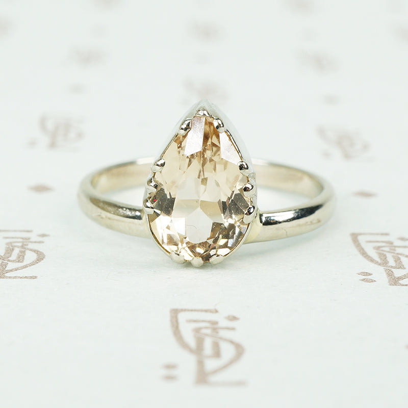 1.83 carat imperial topaz in hand made recycled 14k white gold ring