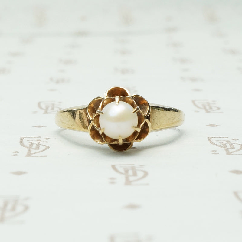 14k yellow gold tulip set pearl solitaire ring circa 1900