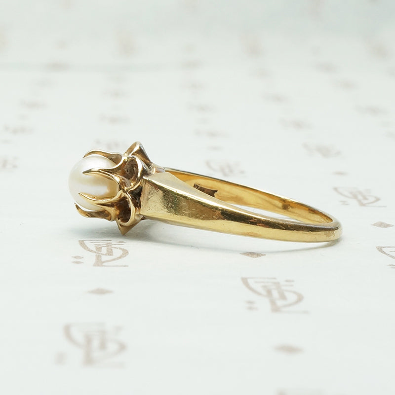 Gold Tulip Set Pearl Ring Circa 1900