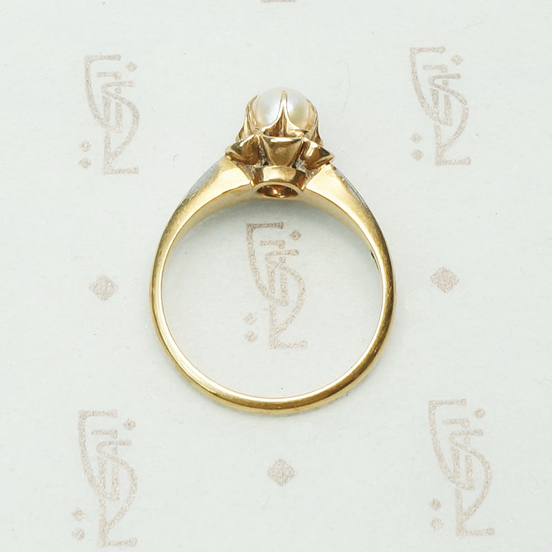 Gold Tulip Set Pearl Ring Circa 1900